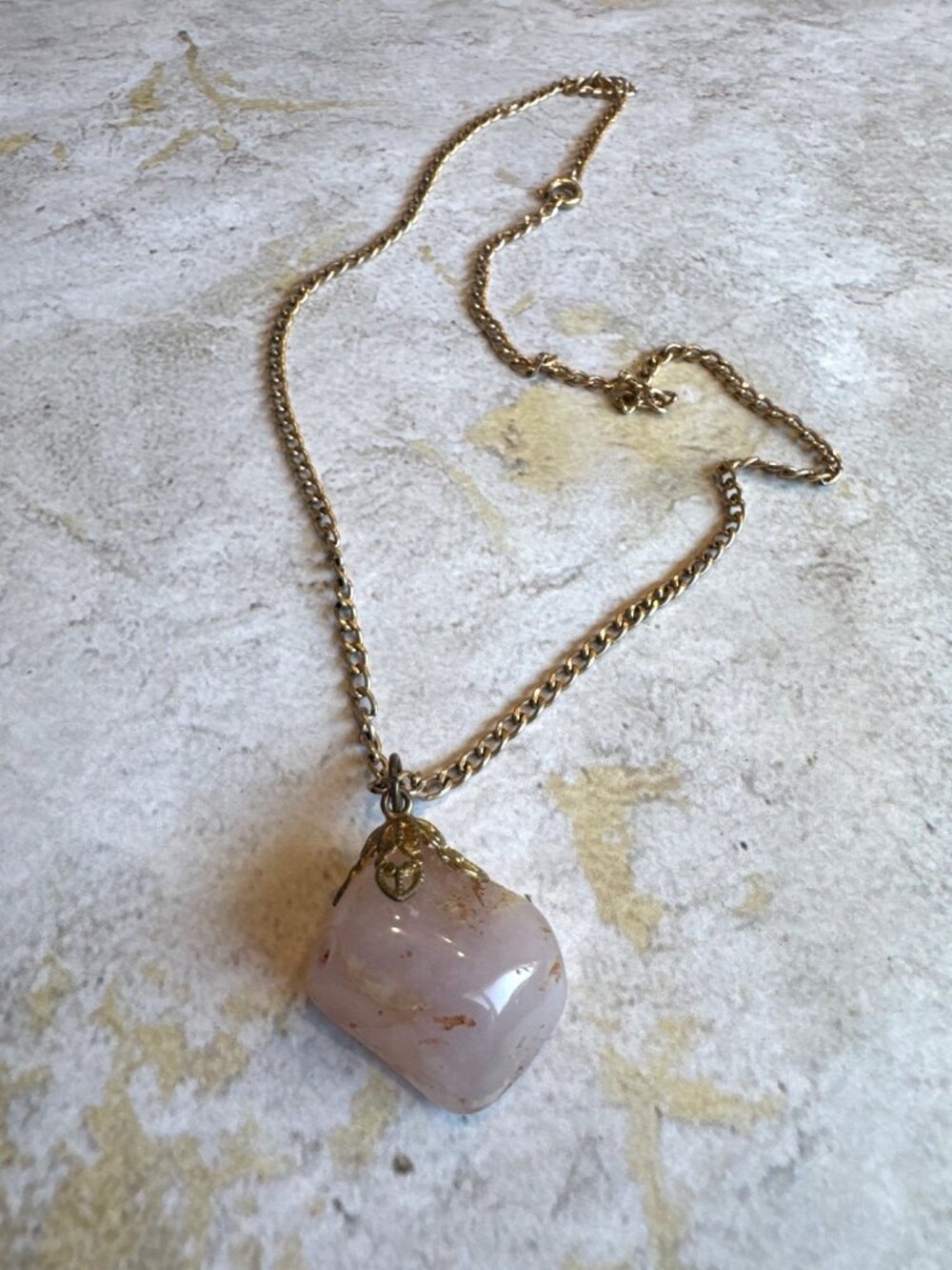 Rose Quartz Pink Stone Necklace on 1/20 12K Gold Chain